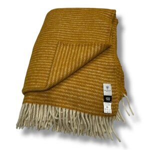 Klippan Eco Wool Lambswool Throw Blanket 73x54" Fringe Goldenrod Yellow Stripe